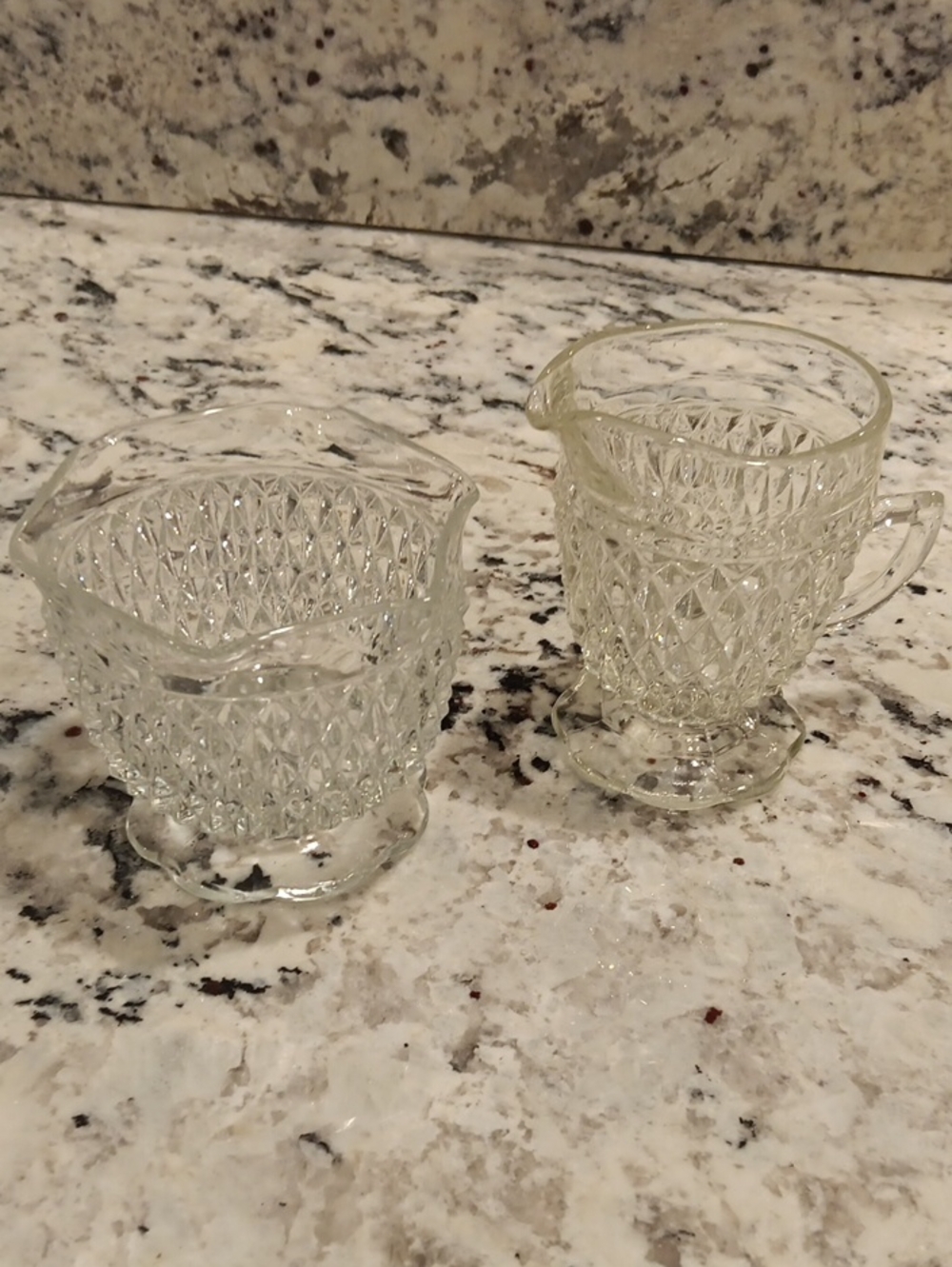 Vintage Indiana Glass Clear Diamond-Pattern Creamer and Sugar Set